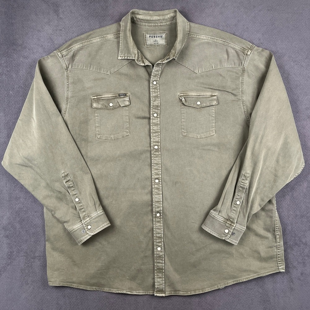 Poncho Hidalgo Western Shirt Mens 3XL Faded Green Stretch Long Sleeve Pearl Snap